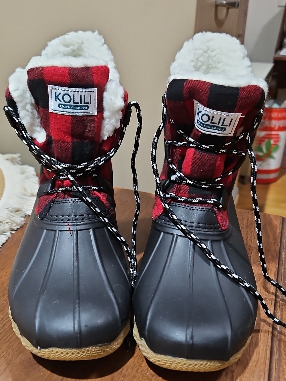 Red Plaid Insulated Women's Winter Duck Boots